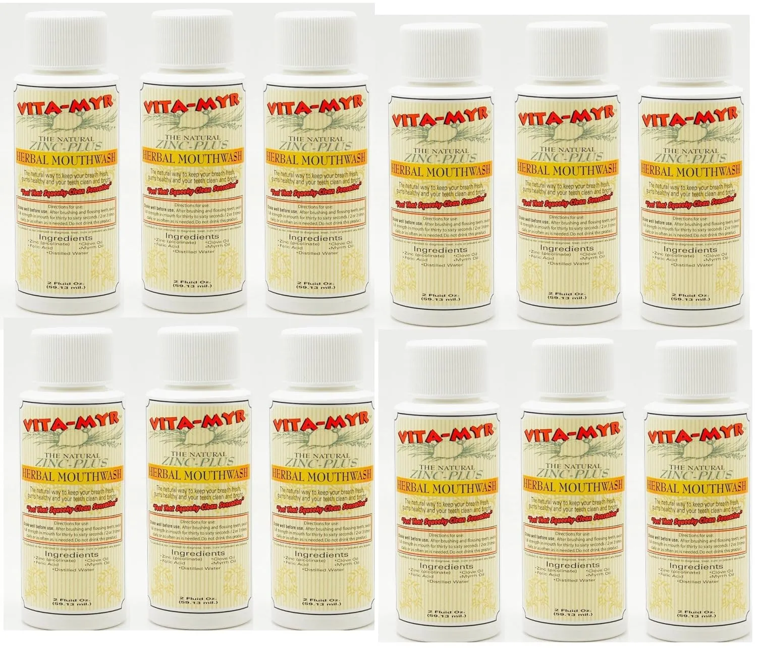 12 Pack VITA-MYR Natural & Effective Herbal Mouthwash 2 Oz Travel Size