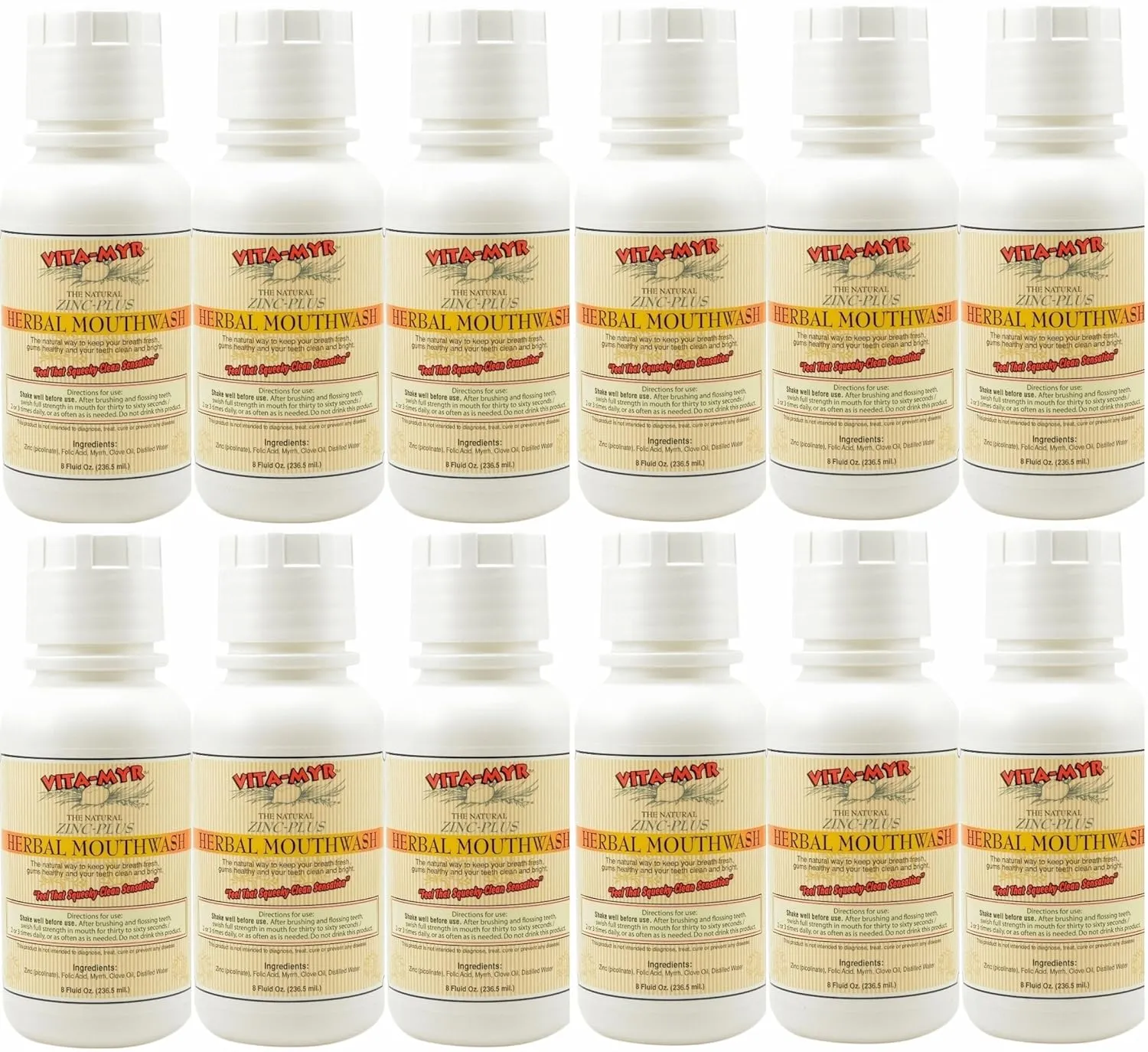 12 Pk Natural Mouthwash 8 Oz - Effective, Herbal, Gluten Free, Vegan, No Sugar, No Fluoride or Aspartame (SLS) & No SLS, No Saccharin & No Alcohol!