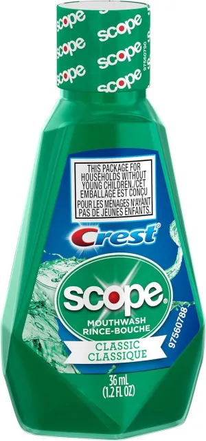 180 Count Institutional Case Pack Original Mint Scope Mouthwash 1.2 Ounce Travel Bottle