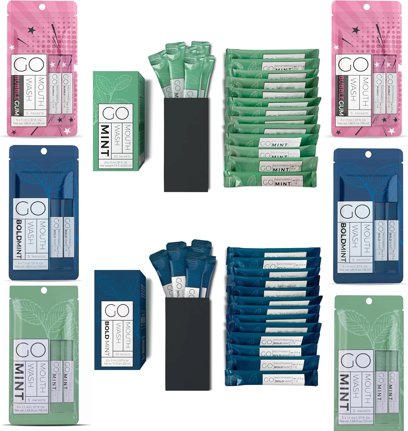 20 Smooth Mint and 20 Bold Mint   10 Bold Mint, 10 Smooth Mint and 10 Bubble Gum Mouthwash Packets