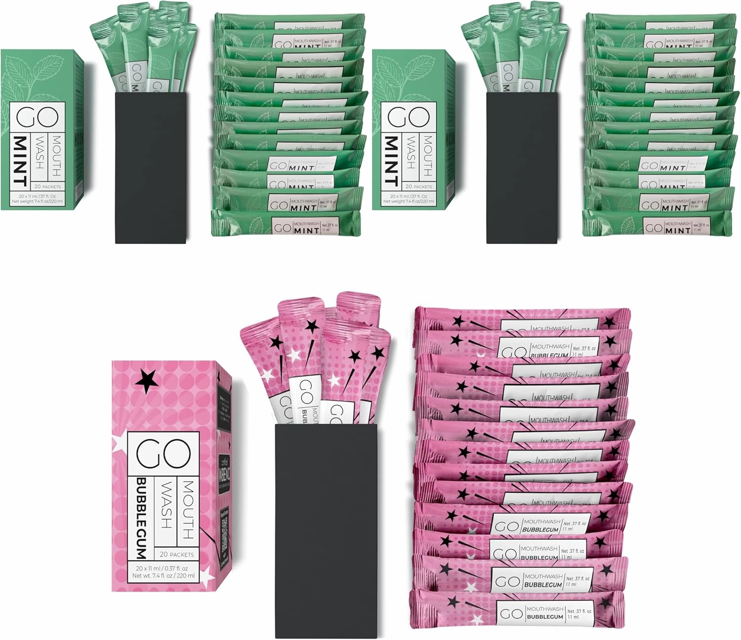 20pc Bubble Gum Mouthwash Packets   40pc Go Mouthwash Smooth Mint