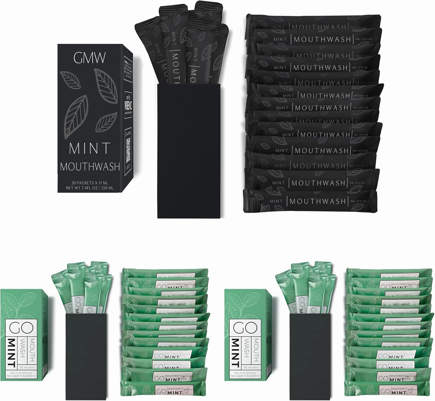 20pc Matte Black Mouthwash Packets   40pc Go Mouthwash Smooth Mint
