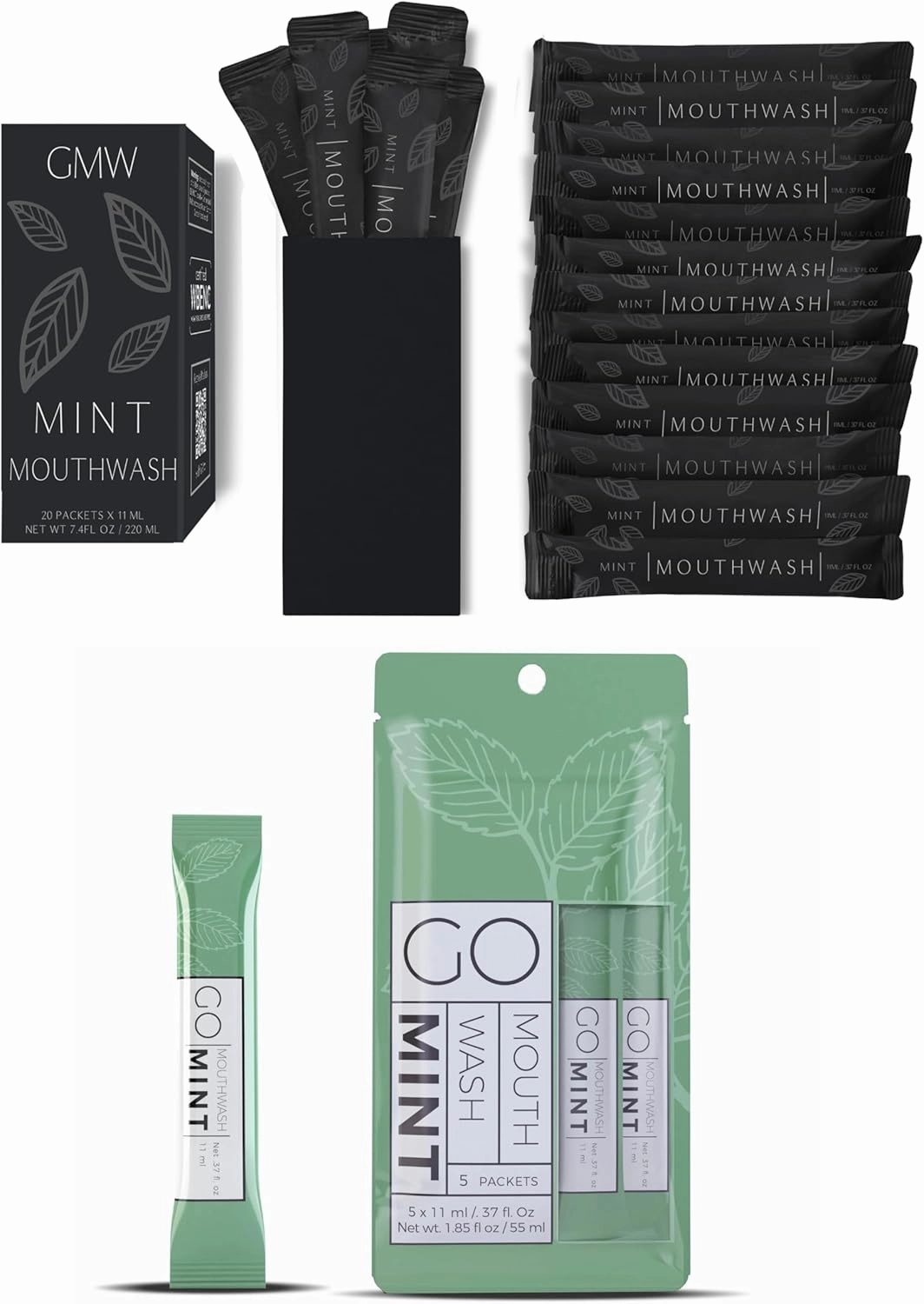 20pc Matte Black Mouthwash Packets   5pc Go Mouthwash Smooth Mint