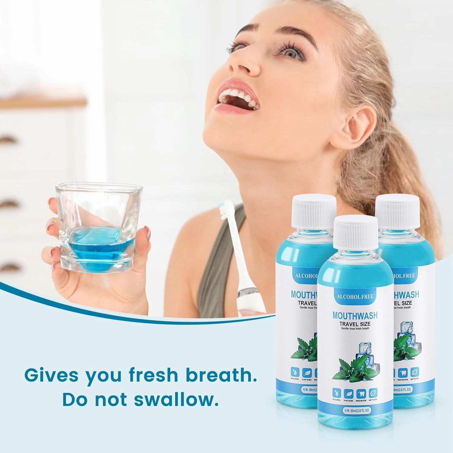 25 pcs Travel Size Mouthwash Bulk Mini Mouthwash, 80ml/2.7fl oz, Fresh Mint Portable Mouthwash Individual Mouthwash Bottles for Travel Toiletry Kits