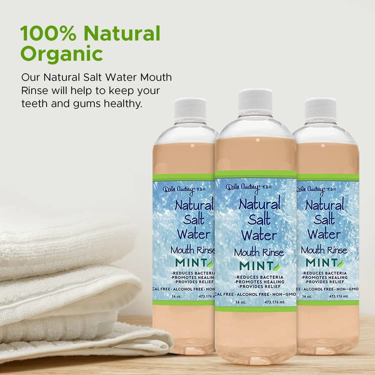 3 Pack Natural Saltwater Mouth Rinse | Himalayan Pink Salt Water Oral Rinse | Organic Refreshing Mint Flavor Fluoride & Alcohol Free Mouthwash for Fresh Breath | Natural Gum Care Mouthwash-16 FL Oz