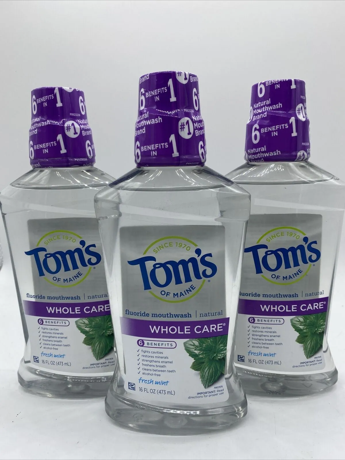 (3) Tom's of Maine Whole Care Fluoride ￼Mouthwash Fresh Mint  ￼16 fl oz 1/22