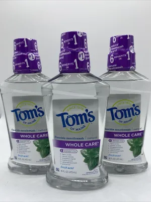 (3) Tom's of Maine Whole Care Fluoride ￼Mouthwash Fresh Mint  ￼16 fl oz 1/22