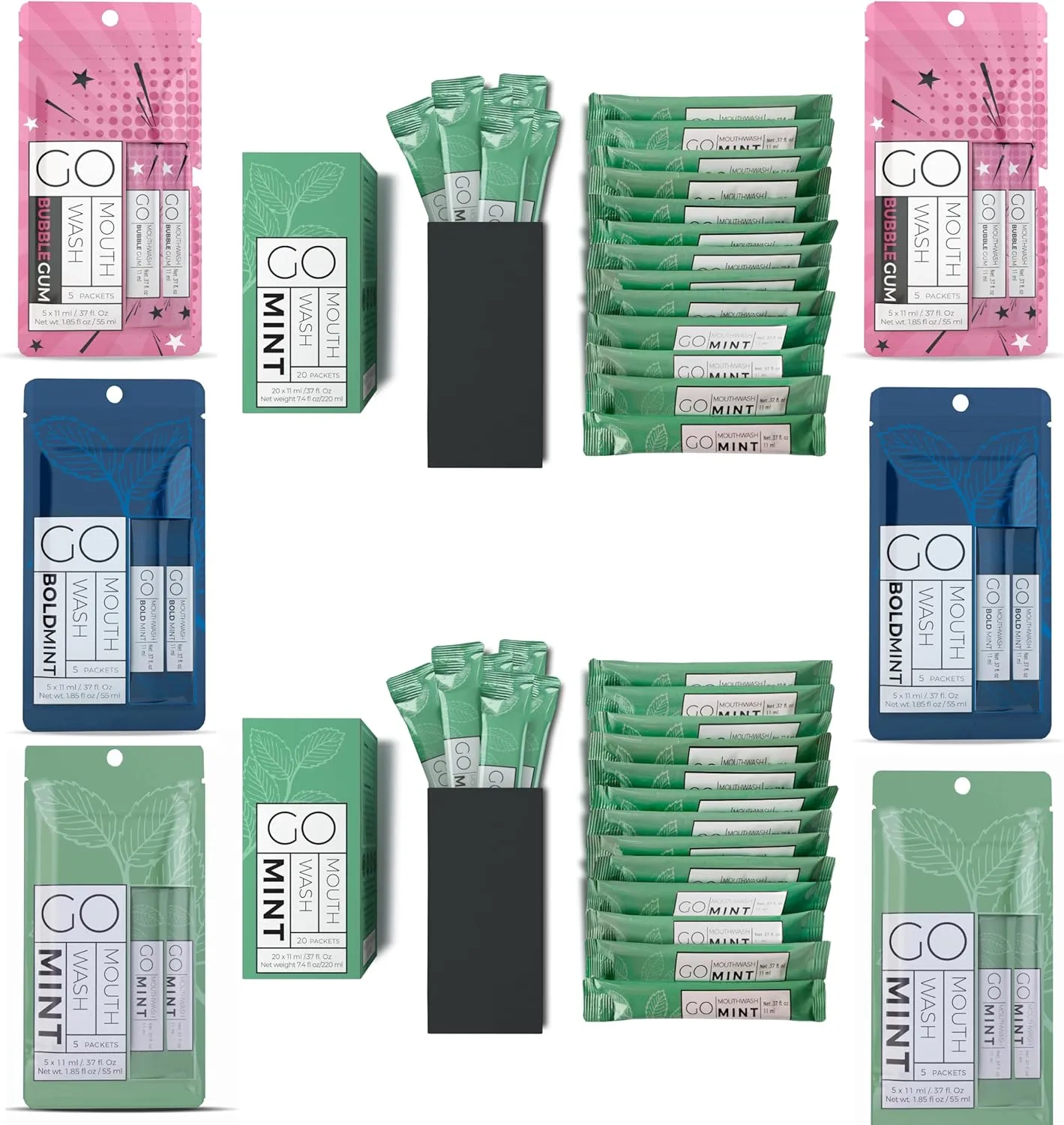 40pc Go Mouthwash Smooth Mint   10 Bold Mint, 10 Smooth Mint and 10 Bubble Gum Mouthwash Packets
