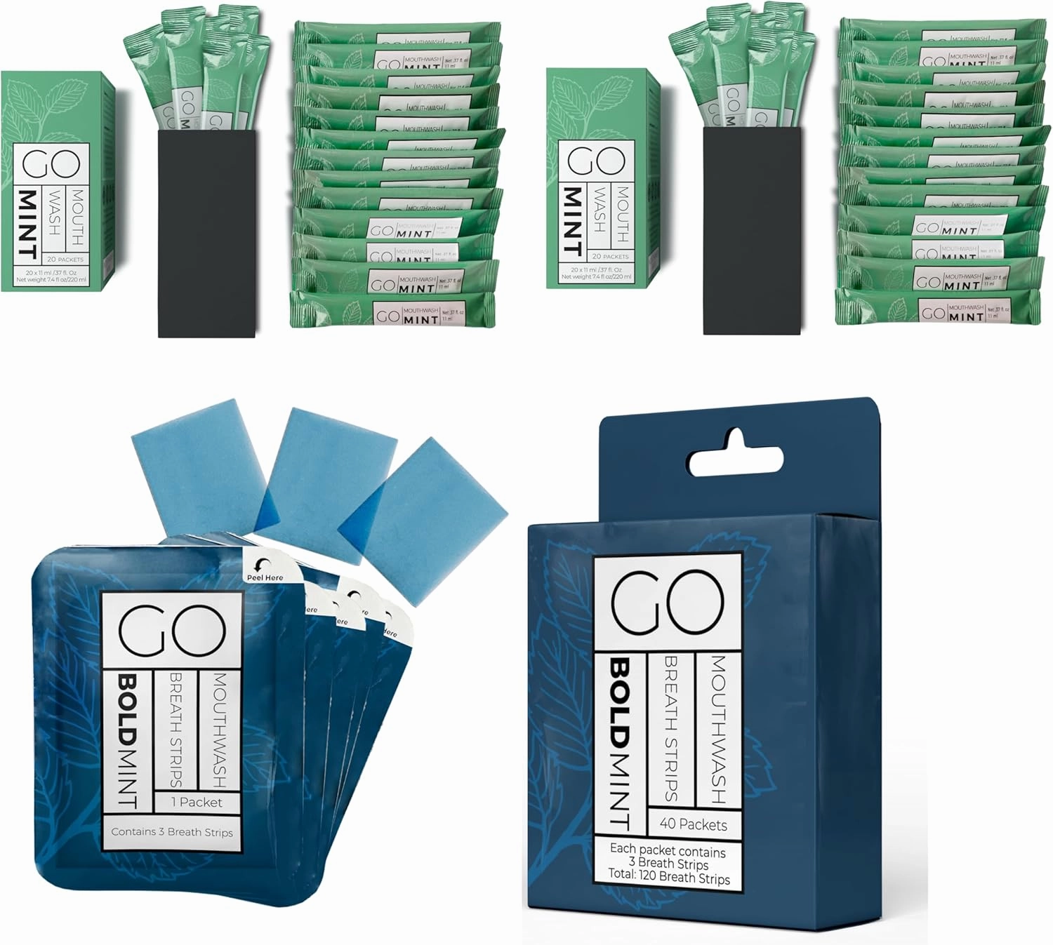 40pc Go Mouthwash Smooth Mint   40pc Bold Mint Breath Mints