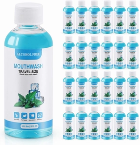 50 pcs Travel Size Mouthwash Bulk, 80ml/2.7fl oz, Mini Fresh Mint Portable Mouthwash Individual Bottles for Travel Toiletry Kits