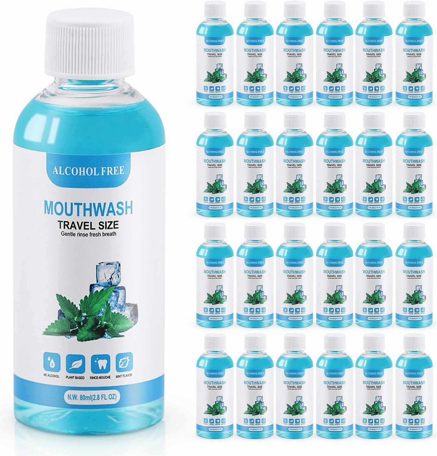 50 pcs Travel Size Mouthwash Bulk, 80ml/2.7fl oz, Mini Fresh Mint Portable Mouthwash Individual Bottles for Travel Toiletry Kits