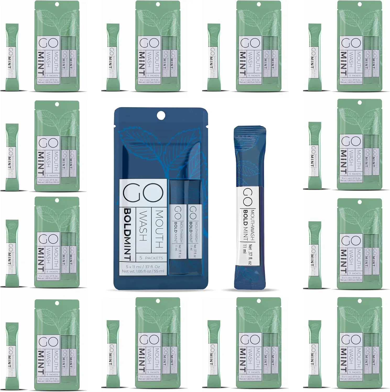 5pc Bold Mint Mouthwash Packets   60pc Go Mouthwash Smooth Mint