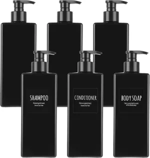 6PCS 16 oz Empty Dish Soap Dispenser Bathroom Plastic Reusable Shampoo and Conditioner Bottles Set with Pump Label & Funnel Clear Refillable Lotion Container for Liquids Body Wash Hand Shower