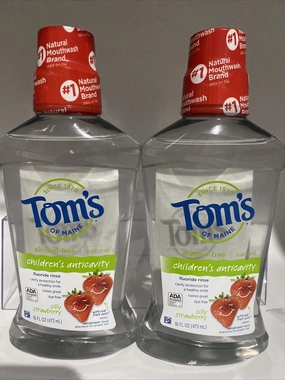 (2) Tom's of Maine Kids Anti cavity Fluoride ￼Mouthwash Strawberry  ￼16oz 11/22