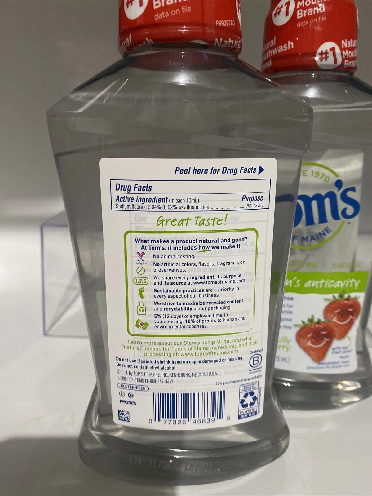 (2) Tom's of Maine Kids Anti cavity Fluoride ￼Mouthwash Strawberry  ￼16oz 11/22