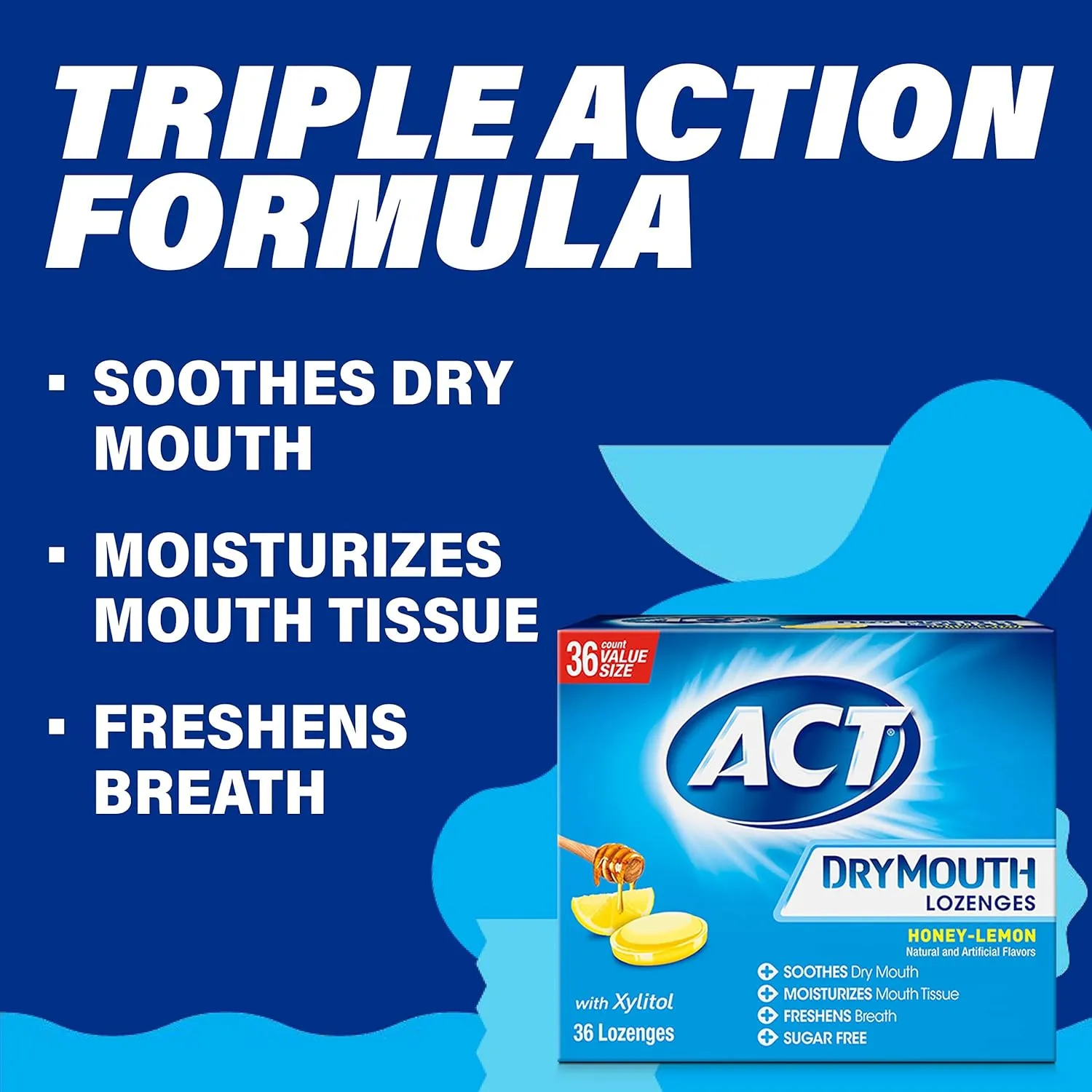 ACT Dry Mouth Lozenges With Xylitol, 36-Count, Sugar Free Honey-Lemon (Pack of 3)