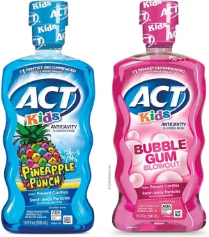 ACT Kids Mouthwash Kit, Pineapple Punch   Bubble Gum Blowout, 16.9 fl oz Each