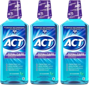 ACT Total Care Anticavity Fluoride Mouthwash ICY Clean Mint 18 oz (Pack of 4)