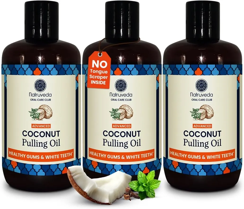 Advanced Coconut Pulling Oil for Oral Care – 3 Pack Family Size (8 oz Each) USA-Based Seller, Lab Tested, Coconut Oil Pulling Mouthwash – No Tongue Scraper Included