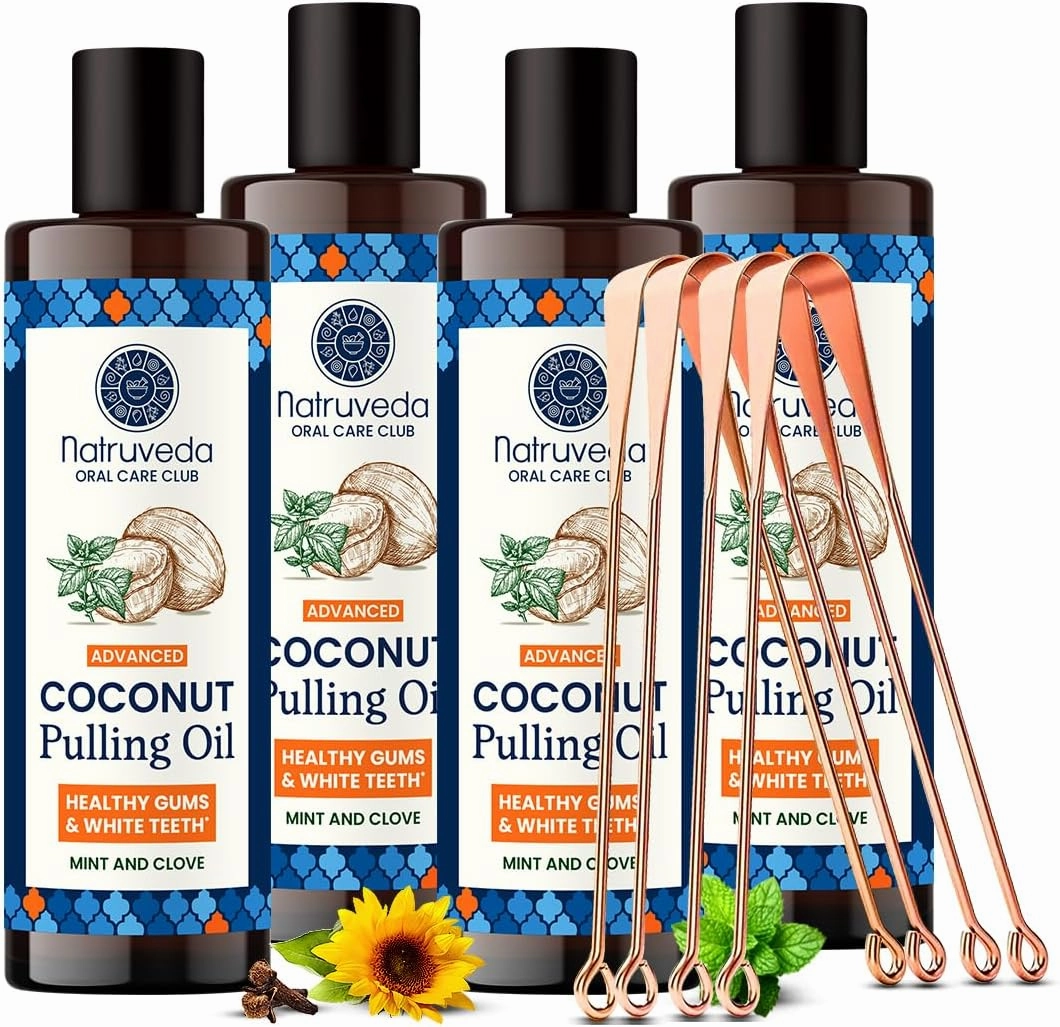 Advanced Coconut Oil Pulling | USA Based Seller | 40 Fl Oz - Extra Virgin Coconut Oil, Mint - Healthy Gums & Strong Teeth - Best Oil Pulling Mouthwash (Pack of 4)