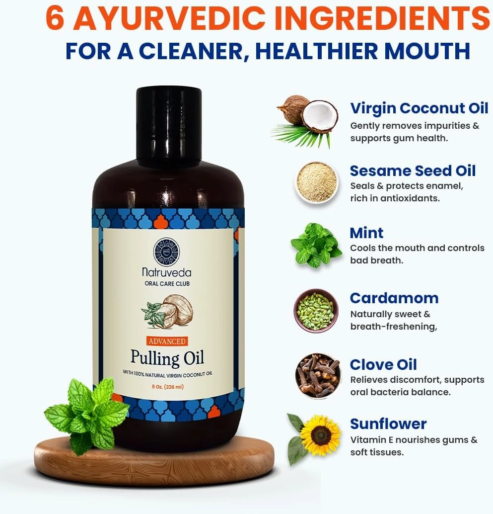 Advanced Coconut Pulling Oil for Oral Care – 3 Pack Family Size (8 oz Each) USA-Based Seller, Lab Tested, Coconut Oil Pulling Mouthwash – No Tongue Scraper Included