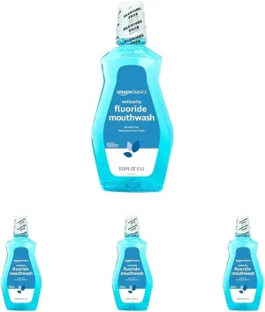 Amazon Basics Anticavity Fluoride Mouthwash, Alcohol Free, Refreshing Mint, 1 Liter, 4-Pack