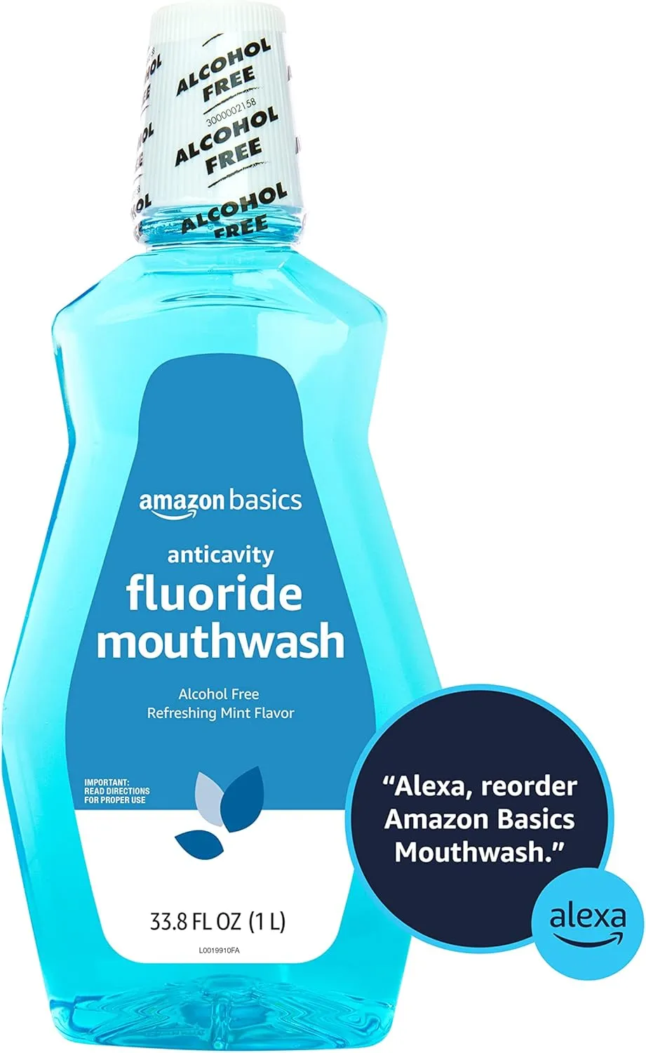 Amazon Basics Anticavity Fluoride Mouthwash, Alcohol Free, Refreshing Mint, 1 Liter, 4-Pack