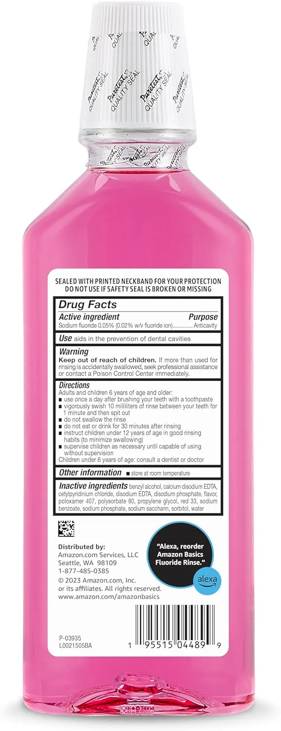 Amazon Basics Kids Mouthwash with Fluoride, Anticavity, Alcohol-Free Bubble Gum, 18 fl oz (Pack of 4)