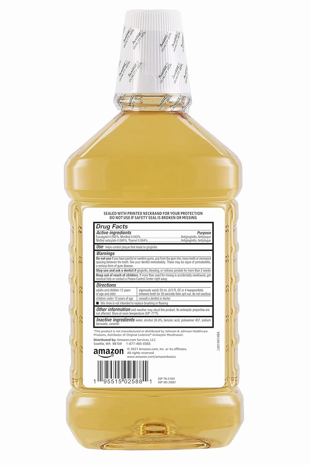 Amazon Basics Antiseptic Mouthwash, Original Flavor, 1.5 Liter, 50.7 ounce (Pack of 4) (Previously Solimo)