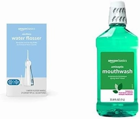 Amazon Basics HydroClean Cordless Water Flosser & Antiseptic Mouthwash, Mint, 1 Liter (Previously Solimo) (Shipped Separately)