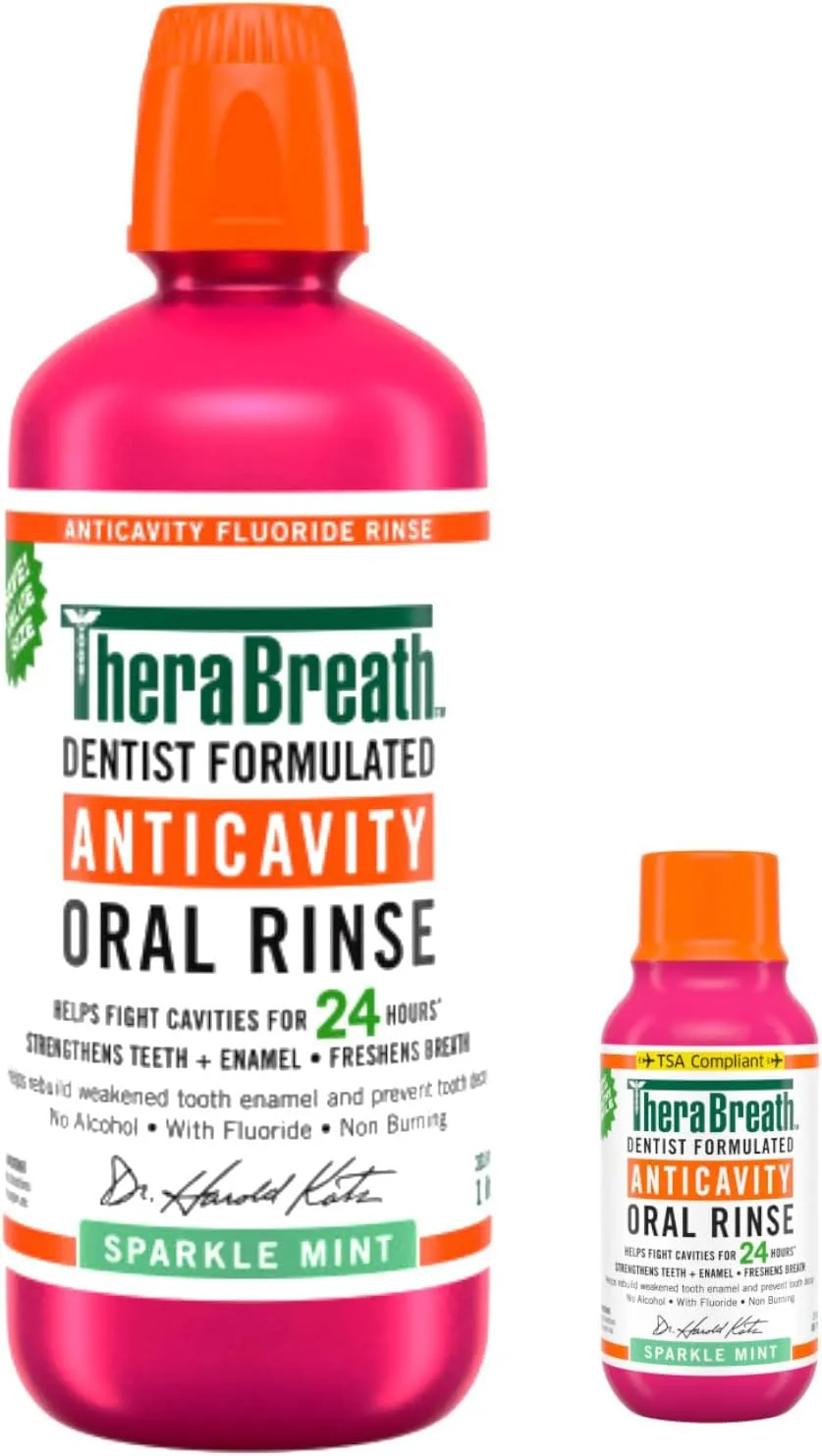 Anticavity Fluoride Mouthwash, Sparkle Mint, Dentist Formulated, 1 Liter (33.8 fl oz)   Travel Size, 3 fl oz