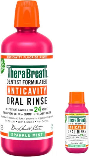 Anticavity Fluoride Mouthwash, Sparkle Mint, Dentist Formulated, 1 Liter (33.8 fl oz)   Travel Size, 3 fl oz