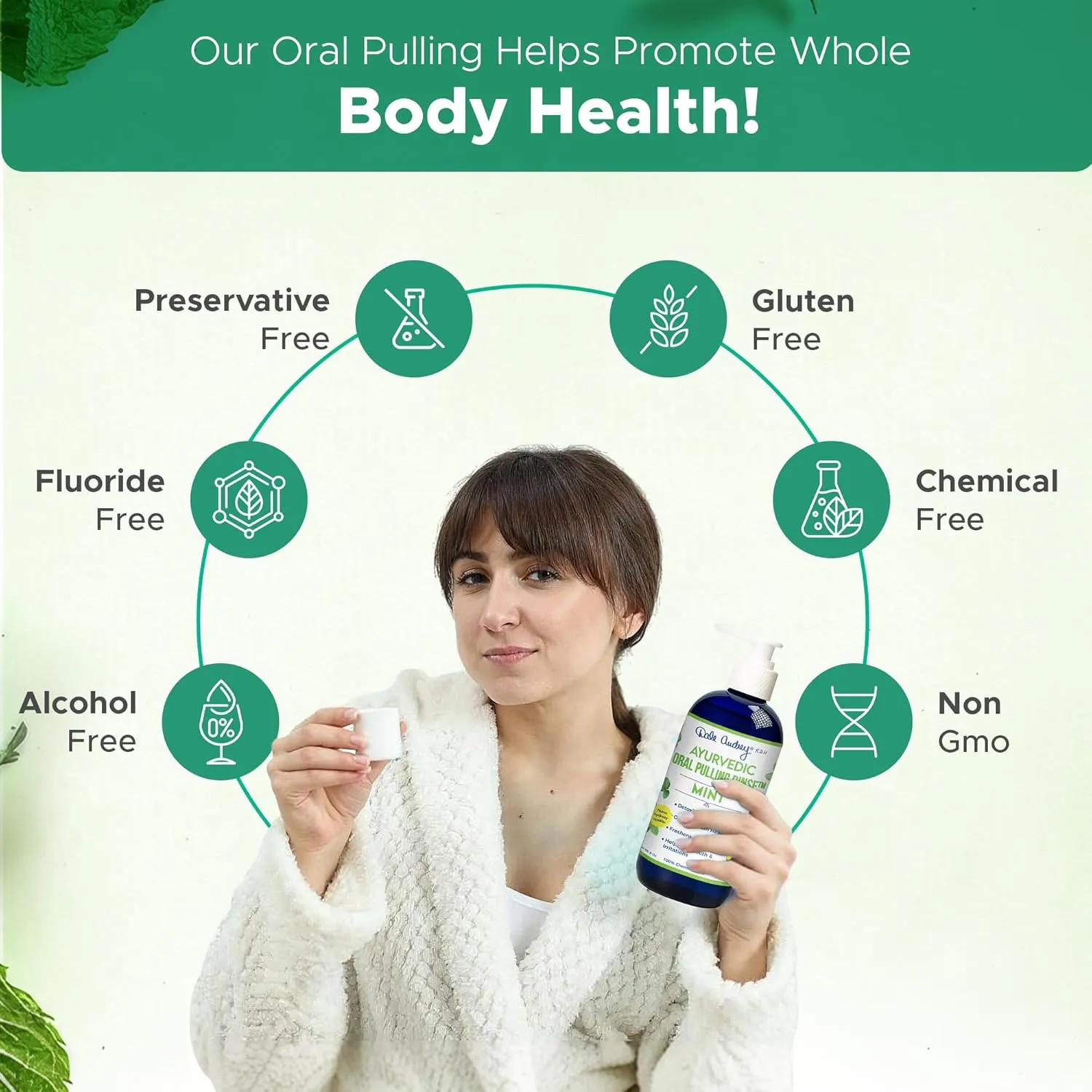 Ayurvedic Nano Hydroxyapatite Oil Pulling for Teeth and Gum | Refreshing Cinnamon and Mint Flavored Organic Mouthwash Oral Rinse | Teeth Whitening Mouthwash for Fresh Breath (Mint, 8 oz)