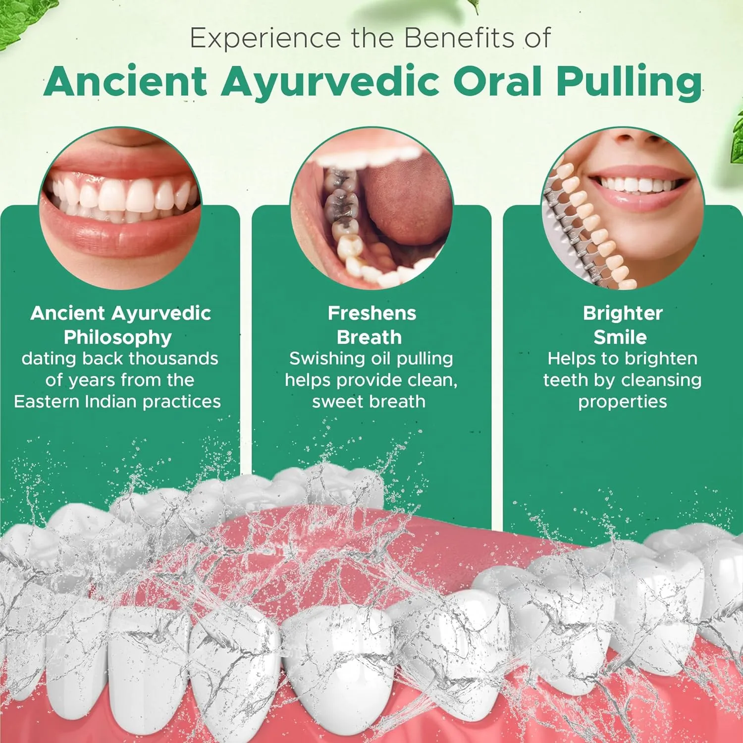 Ayurvedic Nano Hydroxyapatite Oil Pulling for Teeth and Gum | Refreshing Cinnamon and Mint Flavored Organic Mouthwash Oral Rinse | Teeth Whitening Mouthwash for Fresh Breath (Mint, 8 oz)