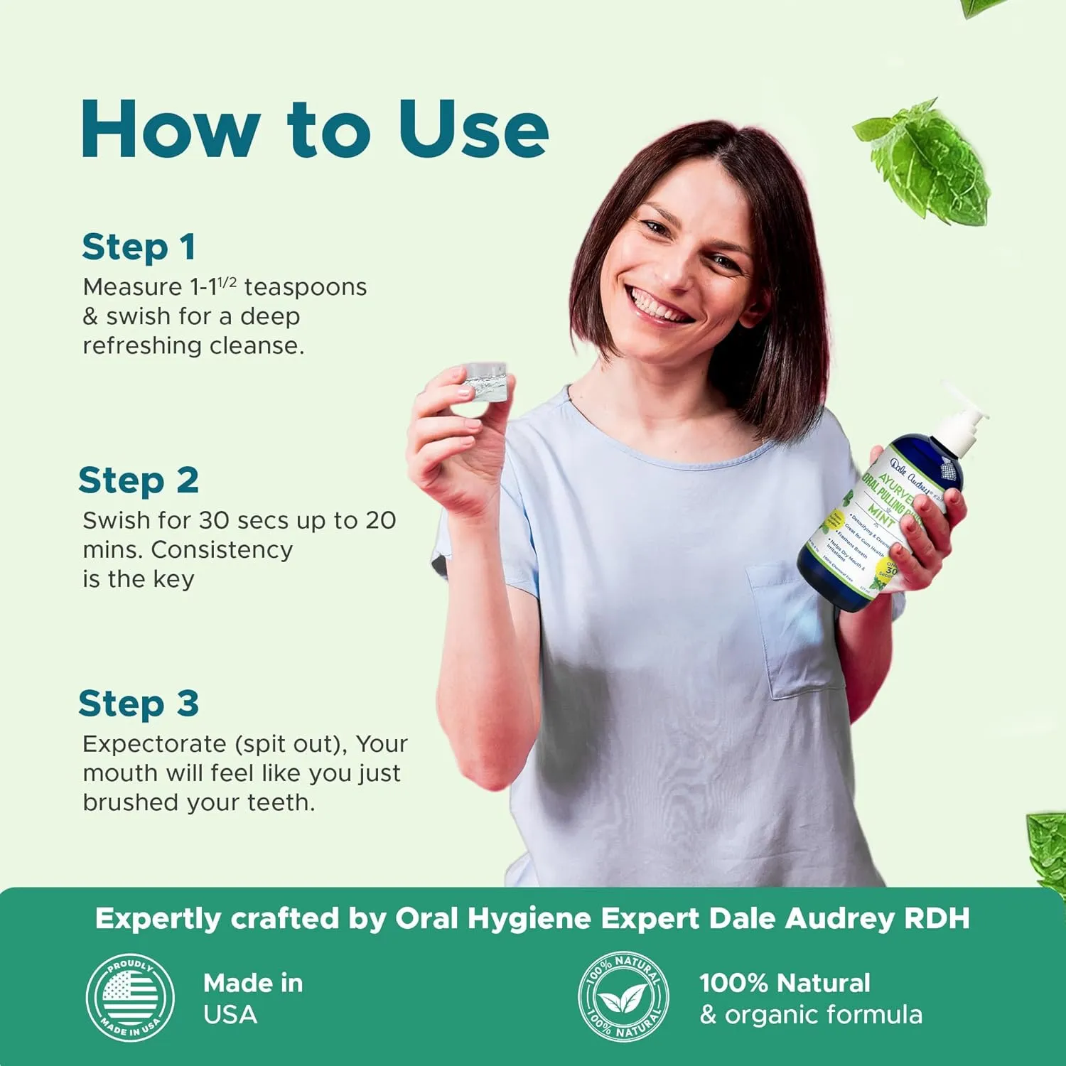 Ayurvedic Nano Hydroxyapatite Oil Pulling for Teeth and Gum | Refreshing Cinnamon and Mint Flavored Organic Mouthwash Oral Rinse | Teeth Whitening Mouthwash for Fresh Breath (Mint, 8 oz)