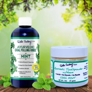 Ayurvedic Organic Mint Sesame Oil Pulling & Remineralizing Tooth Powder | Mint Flavored Organic Oral Rinse Mouthwash | Tooth Powder for Instant Teeth Whitening, Free Bundle Pack-8 FL Oz (Bottle)