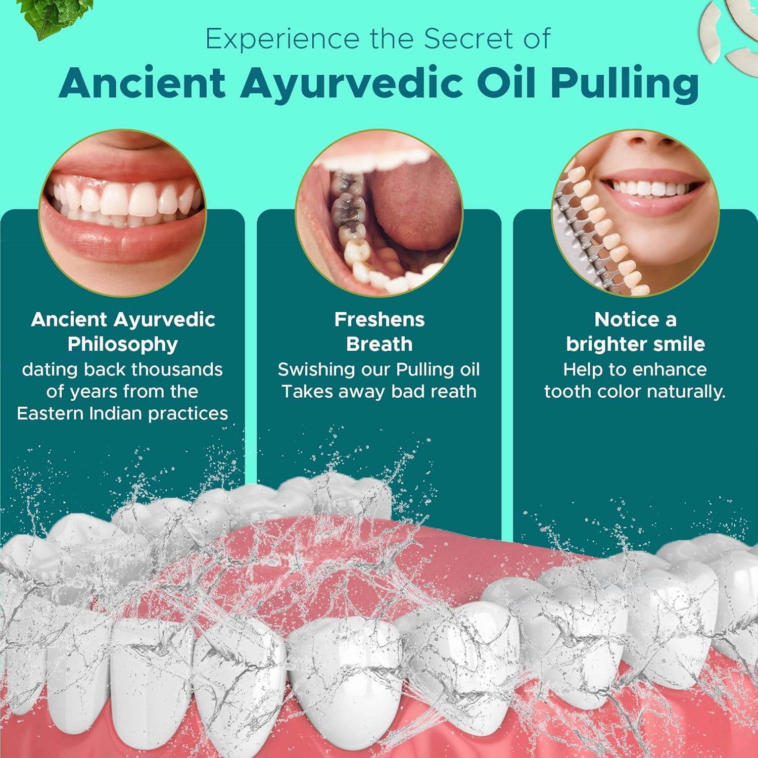 Ayurvedic Nano Hydroxyapatite Coconut Oil Pulling for Teeth and Gums, Made in USA Whitening Mouthwash Alcohol Free, Teeth Whitening Pulling Oil with Peppermint Oil, Fights Bad Breath & Plaque, 8 FL Oz