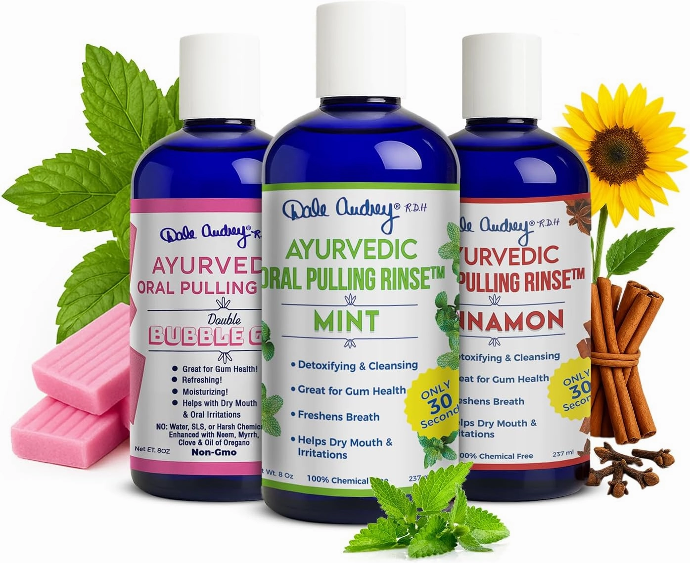 Ayurvedic Organic Oil Pulling for Teeth and Gums | Oral Rinse Alcohol Free Mouthwash Essential Oils for Bad Breath | Healthy Gums Teeth & Fresh Breath (8 Fl Oz (Pack of 3), Variety Pack)