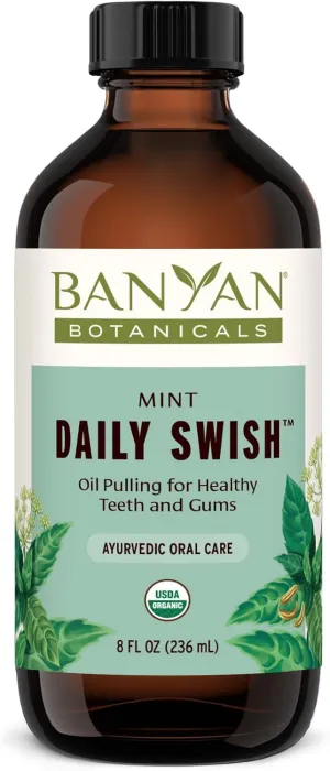 Banyan Botanicals Mint Daily Swish – Organic Ayurvedic Pulling Oil with Coconut Oil – Mouthwash for Fresh Breath and Sparkling Oral Health* – 8 oz – Non GMO Sustainably Sourced Vegan