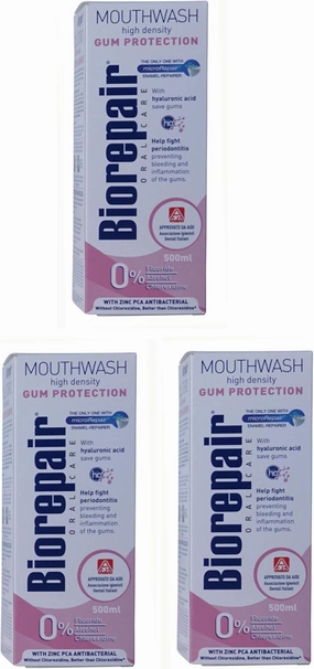 Biorepair: " Collutorio " Mouthwash High Density Gum Protection 500ml /16.91 fl.oz, Pack of 3