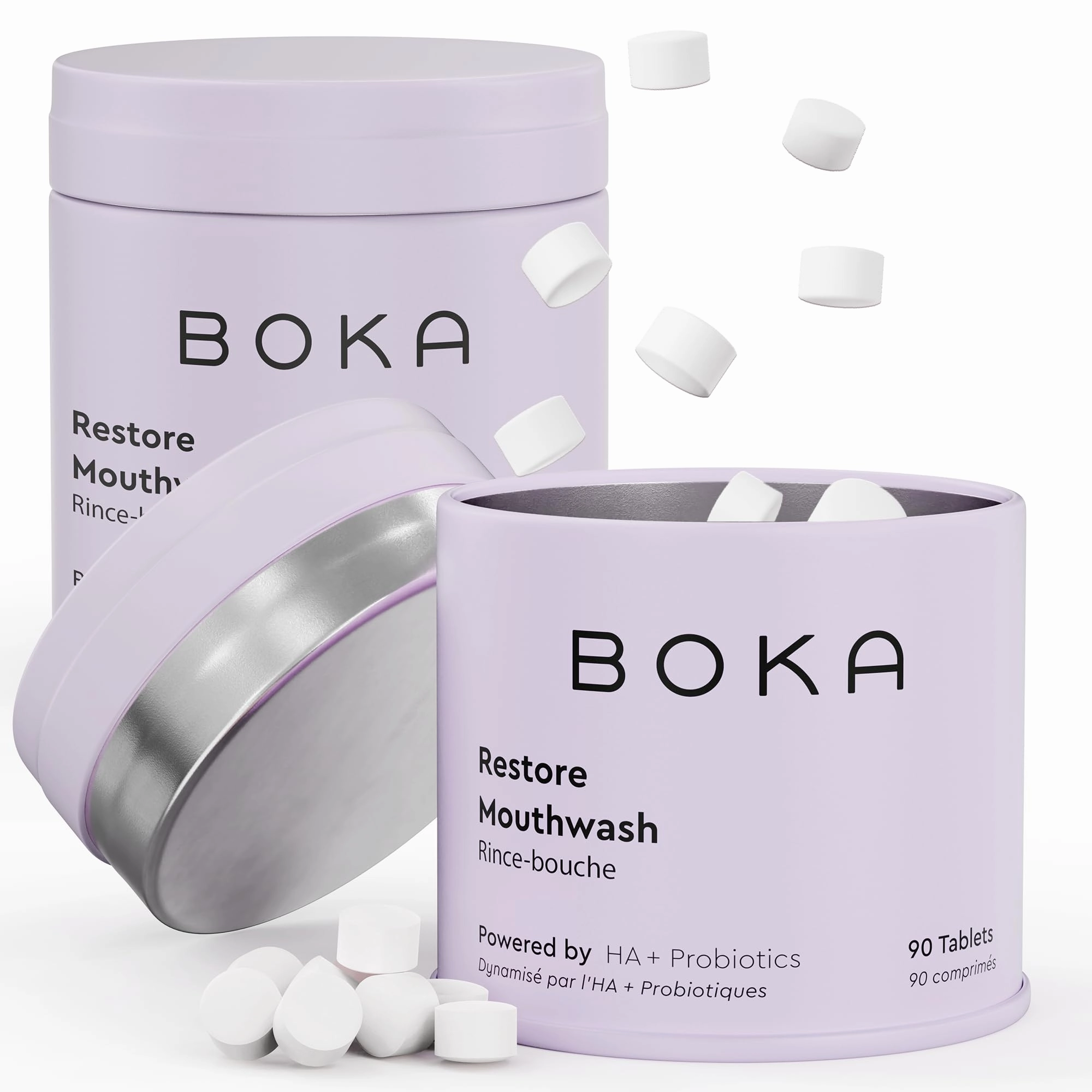Boka Travel Size Mouthwash Tablets - Hydroxyapatite, Fluoride Free & Alcohol Free - Chewable Tablets to Freshen Breath, Kill Odor Quickly & Helps Remineralize Teeth - (Pack of 2, 90 Pcs, Mint)