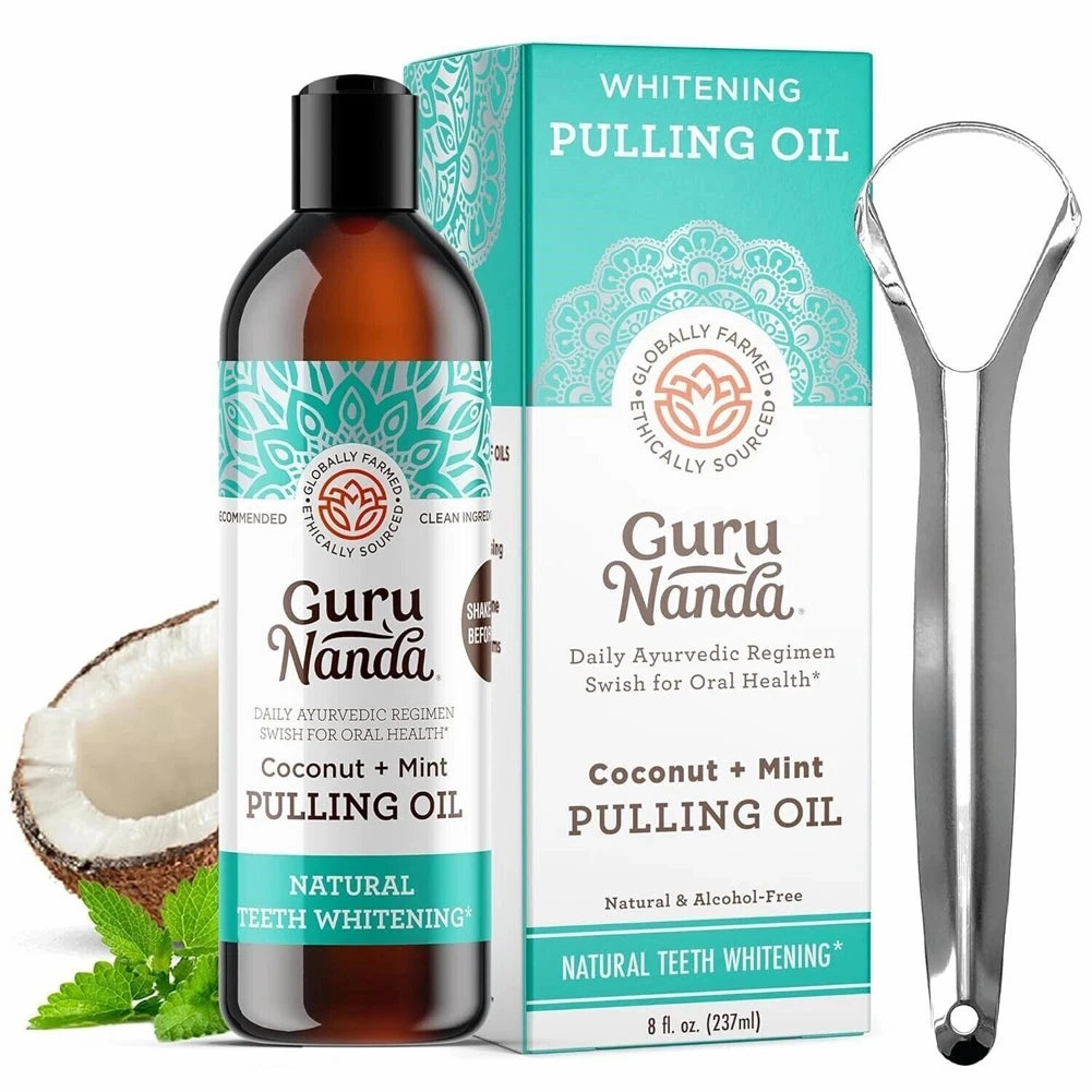 Brightening Mouthwash with Tongue Scraper Coconut Mint Pulling Oil Mouthwash Teeth Whitening Pulling Oil for Women Men Oral Care
