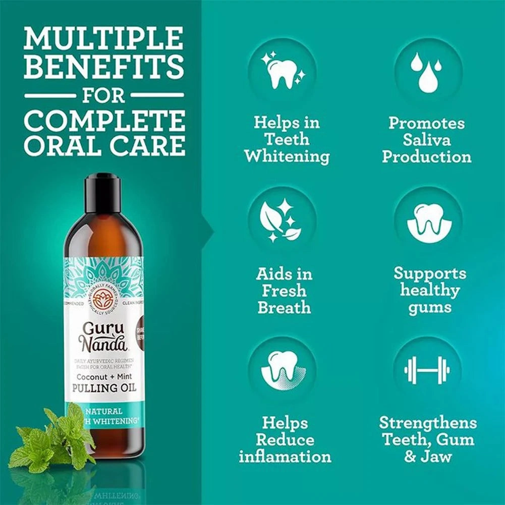 Brightening Mouthwash with Tongue Scraper Coconut Mint Pulling Oil Mouthwash Teeth Whitening Pulling Oil for Women Men Oral Care