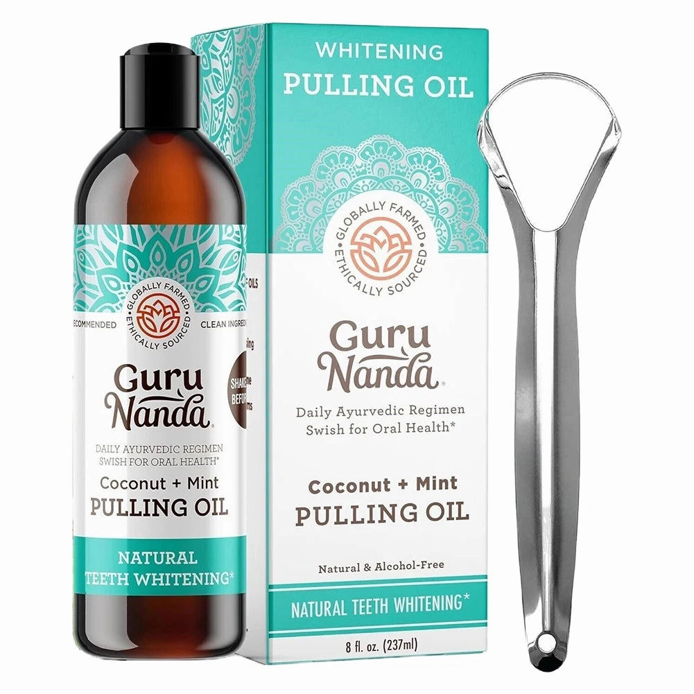 Brightening Mouthwash with Tongue Scraper Coconut Mint Pulling Oil Mouthwash Teeth Whitening Pulling Oil for Women Men Oral Care