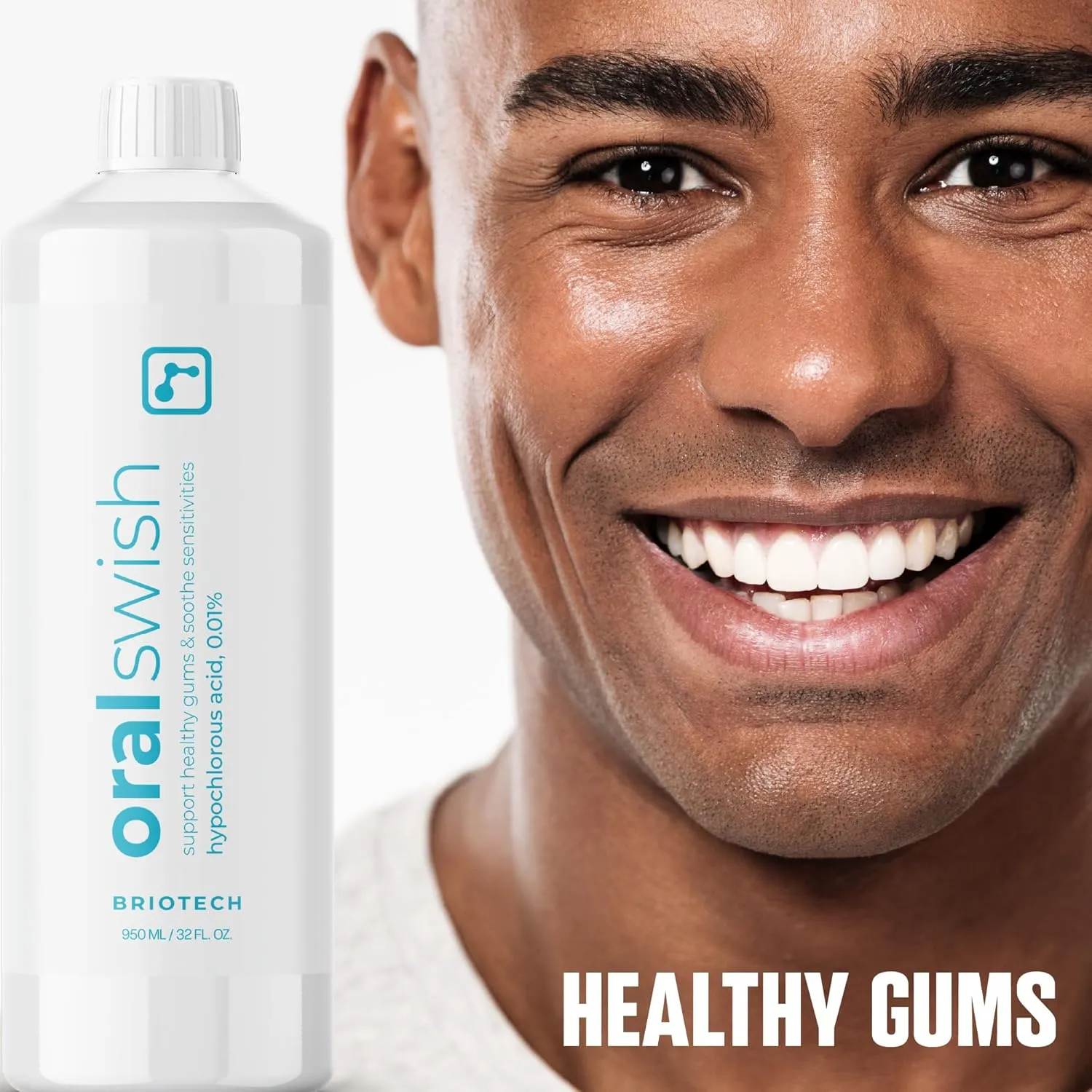BRIOTECH Oral Swish, Hypochlorous Acid Mouthwash Rinse, Gentle Oral Care Hygiene, Fight Bad Breath, Support Against Plaque, Gum Irritation & Tender Gums, Alcohol & Fluoride Free, 17 fl oz
