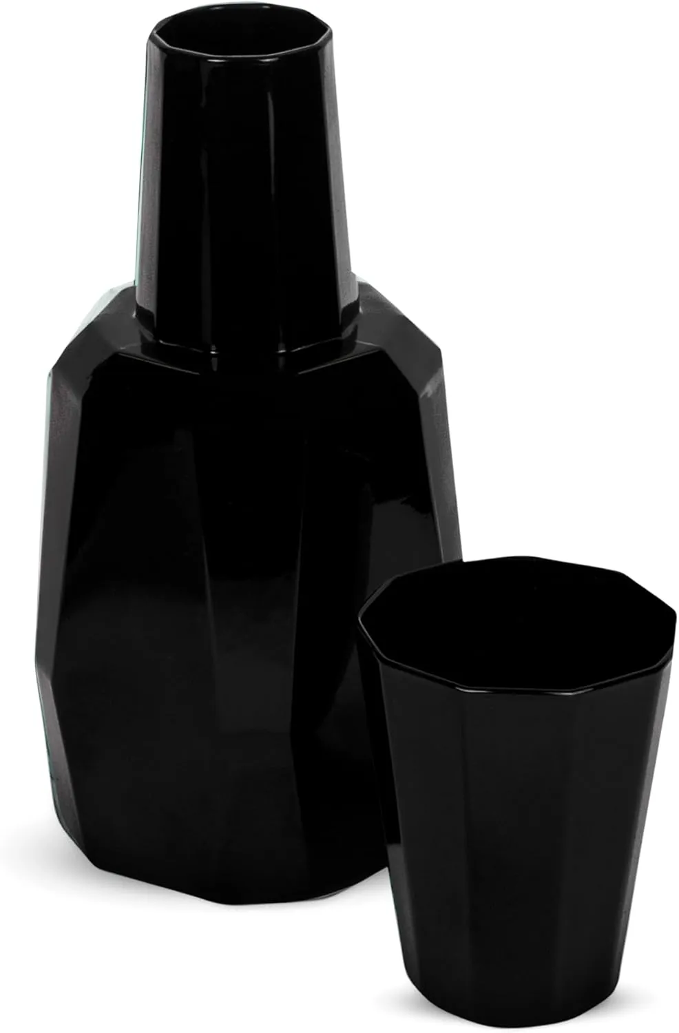 Bruno Magli Geo Black Carafe | 2-Pc Set | Drinking Glass Tumbler Doubles as a Lid | Elegant Nightstand Water Pitcher with Matching Cup for Office, Home, & Guest Room Décor | Gift Boxed | 37-Oz