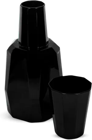 Bruno Magli Geo Black Carafe | 2-Pc Set | Drinking Glass Tumbler Doubles as a Lid | Elegant Nightstand Water Pitcher with Matching Cup for Office, Home, & Guest Room Décor | Gift Boxed | 37-Oz
