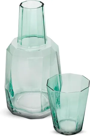 Bruno Magli Green Geo Carafe | 2-Pc Set | Drinking Glass Tumbler Doubles as a Lid | Elegant Nightstand Water Pitcher with Matching Cup for Office, Home, & Guest Room Décor | Gift Boxed | 37.2-Oz