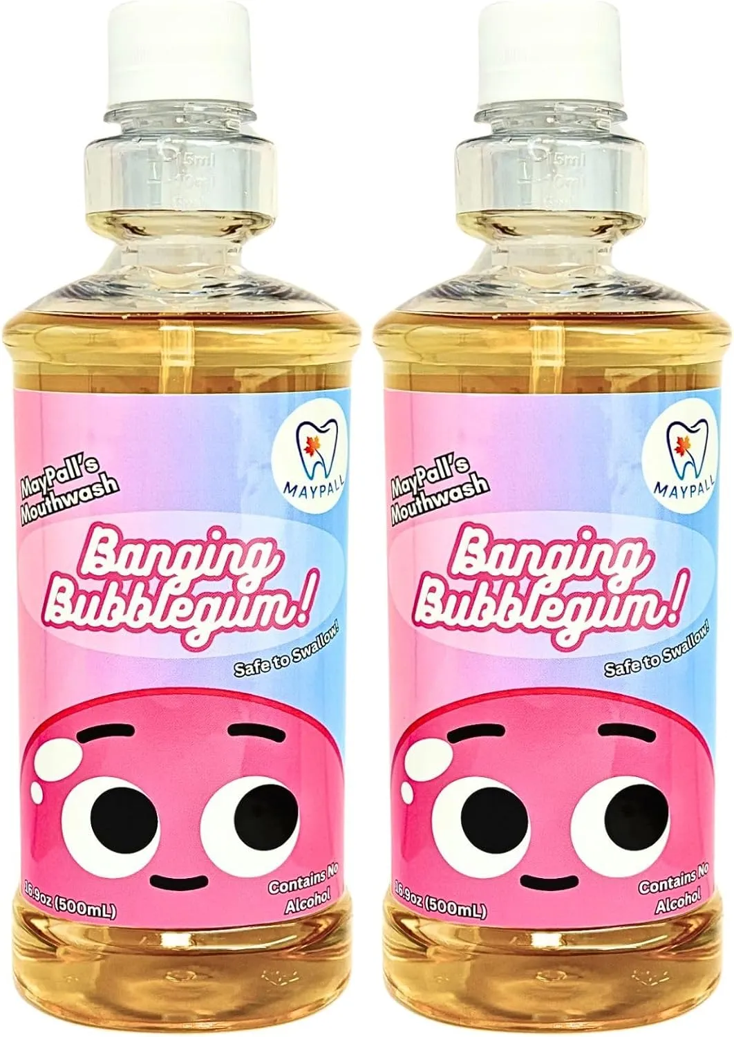 Bubblegum Flavored Kid's Mouthwash, Safe to Swallow, Natural, Promotes Healthy Teeth, Gentle Taste, No Burn, No Fluoride, No Alcohol, 16.9oz (Pack of 2).