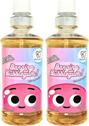 Bubblegum Flavored Kid's Mouthwash, Safe to Swallow, Natural, Promotes Healthy Teeth, Gentle Taste, No Burn, No Fluoride, No Alcohol, 16.9oz (Pack of 2).